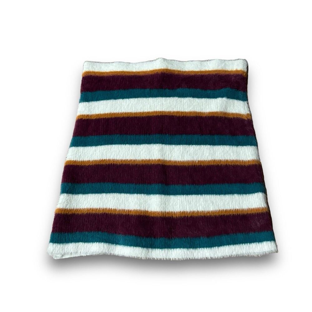 NWT Free People Ciara Fig Jam Striped Fuzzy Mini Skirt Size Medium 14.5 x 17 - Picture 2 of 6